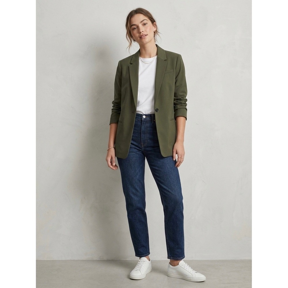 Everlane Womens Italian Wool Blazer Olive Green Single Button Jacket Size 14